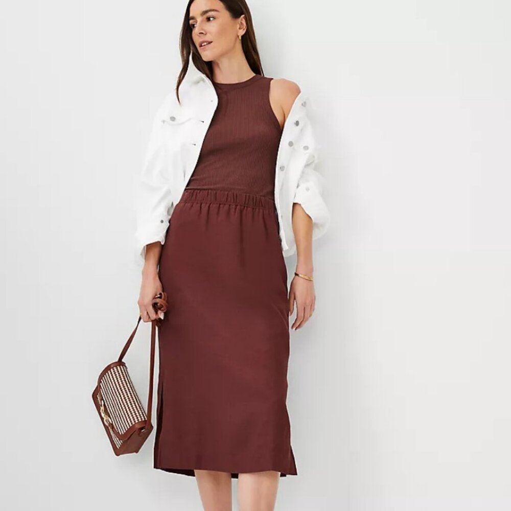 NWOT Ann Taylor Brown linen Weekend Easy Pencil Skirt in XXSP